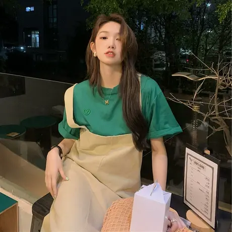 夏季设计感小众情侣装正肩短袖t恤女ins潮别致宽松显瘦纯欲上衣服商品大图