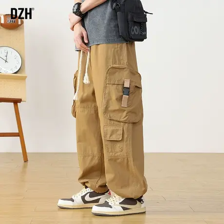 男生卡其色束脚工装裤男春夏款宽松直筒休闲裤2023年新款纯棉裤子商品大图