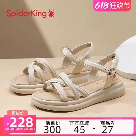 蜘蛛王凉鞋女夏季外穿软底轻便一字带女鞋羊皮厚底户外休闲女凉鞋商品大图