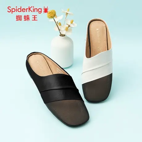 SPIDER KING/蜘蛛王拖鞋女真皮2025春商场新款包头网纱半拖鞋拼接图片