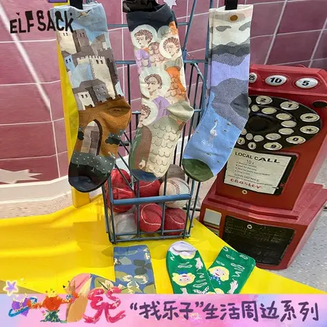 妖精的口袋原创印花油画彩色袜子2025年新款设计感柔软舒适长袜商品大图