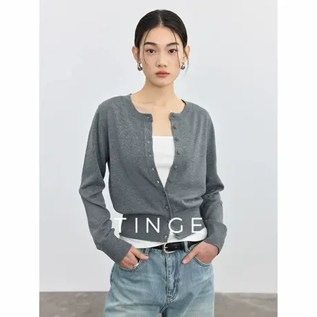 TINGE贴己圆领正肩针织衫女开春穿搭基础款可机洗开衫长袖上衣商品大图