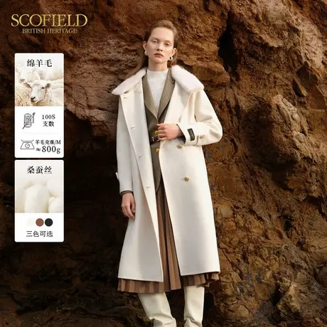 【绵羊毛+山羊绒】Scofield女水貂毛领双面呢毛呢大衣秋慵懒大衣图片
