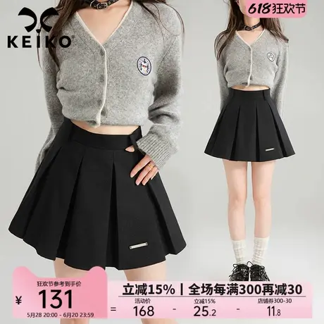 KEIKO [防走光] 黑色高腰百褶半身裙A字裙2025新款立体感压褶短裙图片