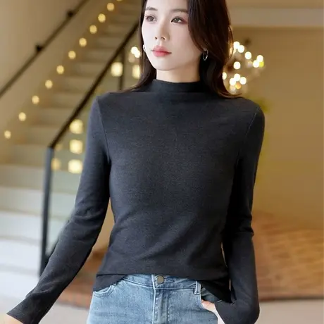 德绒打底衫女秋冬一体半高领时尚修身长袖t恤减龄内搭保暖上衣女图片