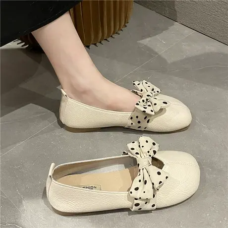 仙女风豆豆鞋女配裙子2023年夏季新款平底蝴蝶结单鞋软底浅口瓢鞋商品大图