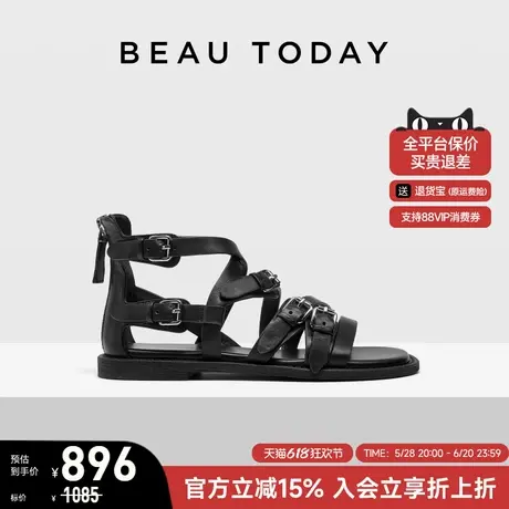 【商场同款】BeauToday平底罗马凉鞋2025新款夏季BT真皮时装凉鞋图片