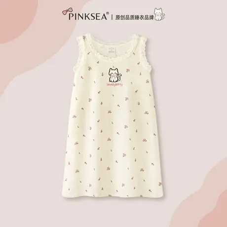 Pinksea纯棉睡裙女款夏蕾丝碎花带内衬背心睡衣夏天无袖2025新款商品大图