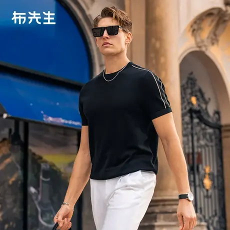 MrBu布先生撞色织带拼接针织短袖2025夏新款凉感圆领t恤男ET16157图片