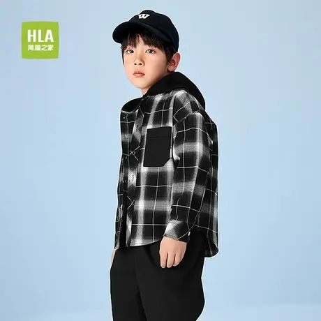 HLA/海澜之家纯棉格子长袖衬衫25春夏新款连帽时尚外套男女童装商品大图