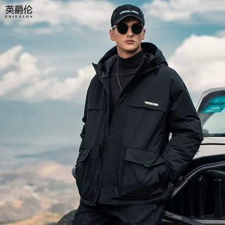 2024新款90绒子工装羽绒服男连帽保暖冬装潮牌男士冬季白鸭绒外套商品大图