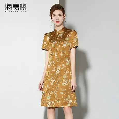 海青蓝 蕾丝短袖立领中式连衣裙夏女2025新款轻熟小众不撞款裙子图片