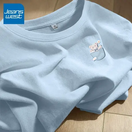 KV真维斯蓝色短袖t恤女2025新款夏季 纯棉圆领体恤小个子显瘦上衣商品大图