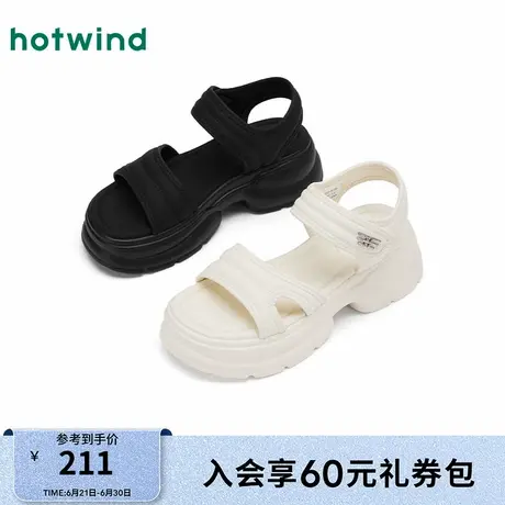 热风厚底凉鞋女款25夏新款小个子粗跟休闲女鞋魔术贴沙滩鞋图片