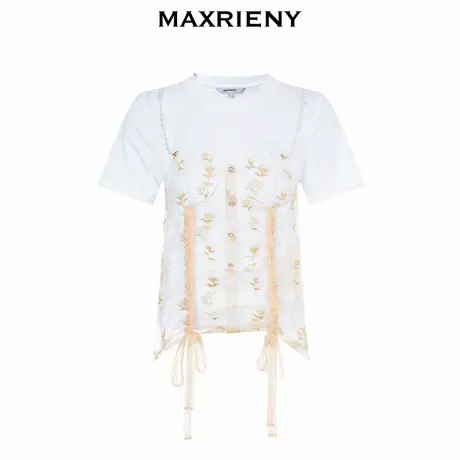 【奥莱】MAXRIENY假两件绣花蕾丝拼接T恤夏精致复古感上衣图片