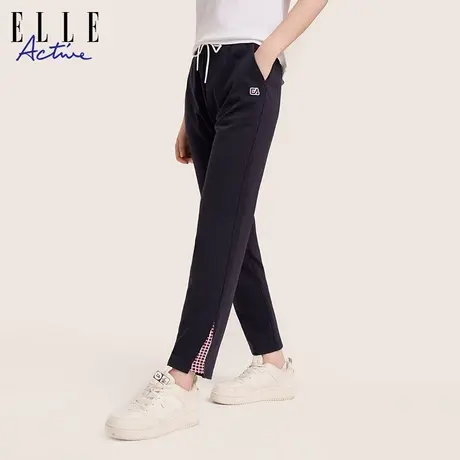 【花花推荐】ELLE Active高级感直筒裤女2025新款撞色格纹裤商品大图