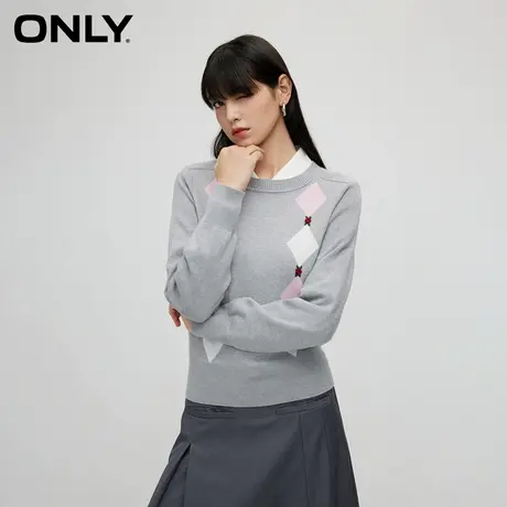 【ONLY奥莱】秋季百搭时尚设计感宽松圆领印花刺绣针织衫女商品大图