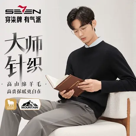 柒牌圆领羊毛衫男2024秋冬新款满身提花时尚休闲中青年套头针织衫图片