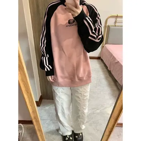 ins超火加绒加厚卫衣女春秋冬季宽松显瘦休闲百搭插肩袖上衣外套商品大图