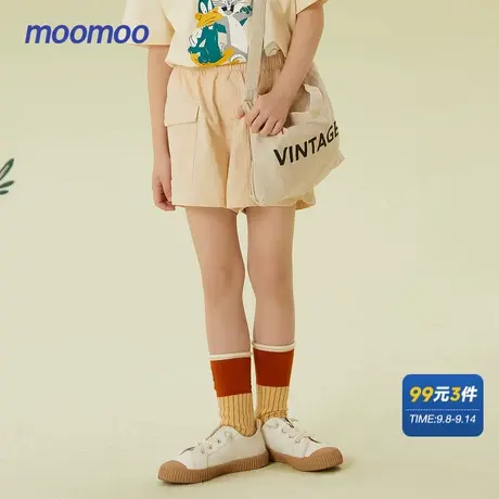 moomoo童装女童短裤夏新款女孩儿肌理感贴袋蝴蝶结梭织短裤子宽松商品大图