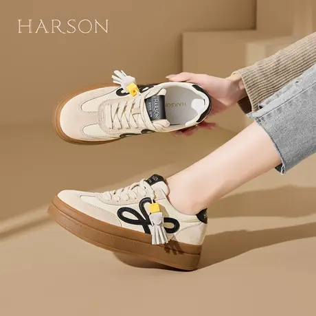 Harson/哈森复古德训鞋女鞋子2025秋季百搭休闲鞋厚底增高板鞋商品大图