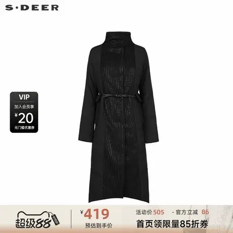 sdeer圣迪奥女装立领拼接收腰不规则长款羽绒服S234Z2446商品大图