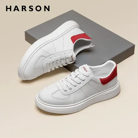 哈森男鞋新款真皮高级小白鞋男士皮鞋厚底牛皮休闲鞋男款时尚板鞋商品大图