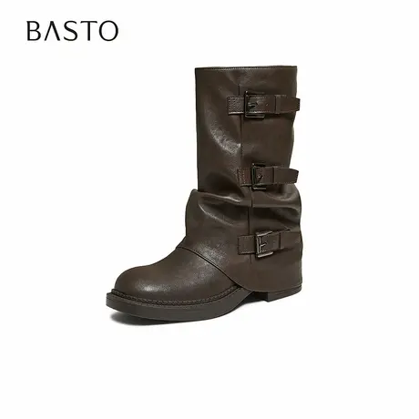 百思图2025冬季新款裤筒靴时尚潮流街头粗跟女中靴B8603DZ5图片