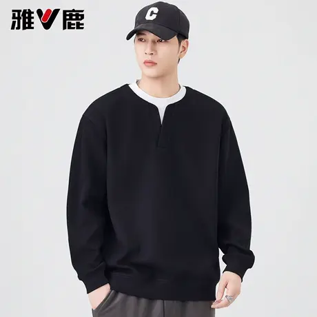 雅鹿20206春新款圆领假两件叠穿卫衣男长袖T恤内搭打底衫休闲外套图片