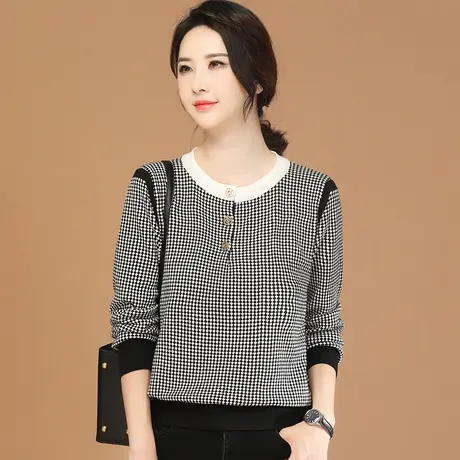 韩潮袭人宽松气质格纹休闲针织衫女2023冬季新款百搭时尚圆领上衣商品大图