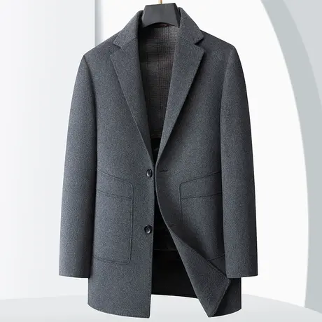 双面呢大衣男士中长款商务休闲羽绒款轻奢商务西装领羊毛风衣男装商品大图
