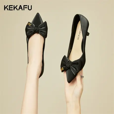 珂卡芙法式高跟鞋女夏款2023新款不累脚尖头单鞋黑色细跟包头凉鞋图片