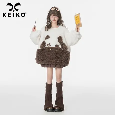 奶牛造型羊羔毛卫衣女加绒加厚元气少女感oversize毛绒上衣外套潮商品大图