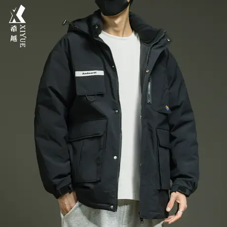 希越新国标羽绒服男多口袋加厚冲锋衣冬季宽松大码白鸭绒连帽外套商品大图