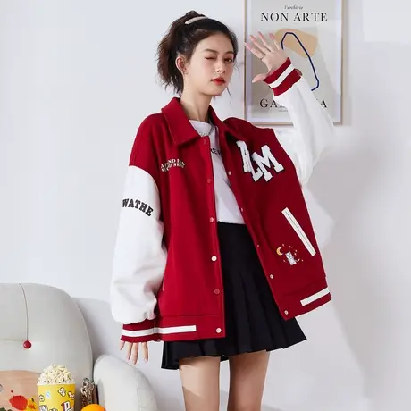 唐狮外套女春秋新款棒球服卫衣夹克立领宽松韩版摇粒绒外套潮图片