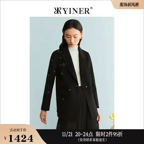 【100绵羊毛】YINER音儿专选女装冬季钉珠装饰双面呢大衣外套商品大图