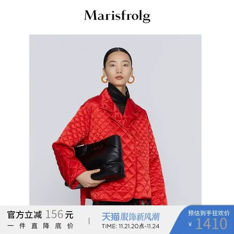 【日本进口面料】玛丝菲尔2022冬季明红色翻领收腰短款白鹅羽绒服商品大图