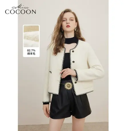 MISSCOCOON静奢风羊毛双面呢大衣2023秋冬新款复古小香风毛呢外套商品大图