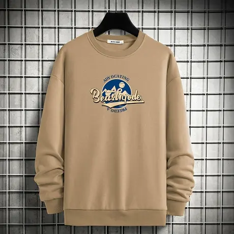 男士卫衣2024秋季新款加绒加厚套头无帽上衣宽松潮流圆领长袖t恤商品大图