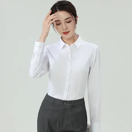 2023新款竹纤维白衬衫女长袖OL职业衬衣工装工作服面试衬衣韩版蓝图片