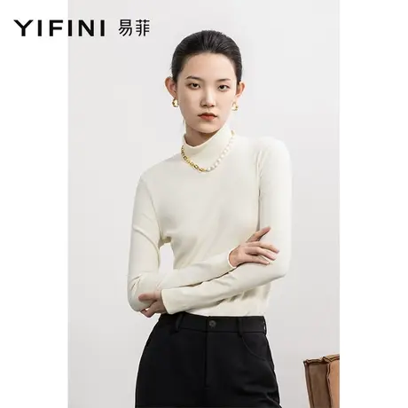 Yifini/易菲高领长袖简约针织衫女春秋新款修身百搭打底衫图片