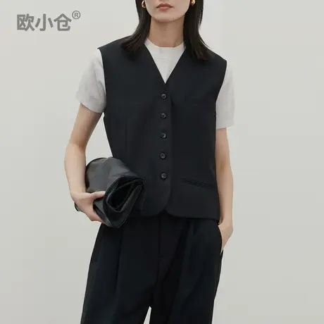 欧小仓咖系卡其色御姐范西服马夹设计感小众 律师V领羊毛西装马甲商品大图