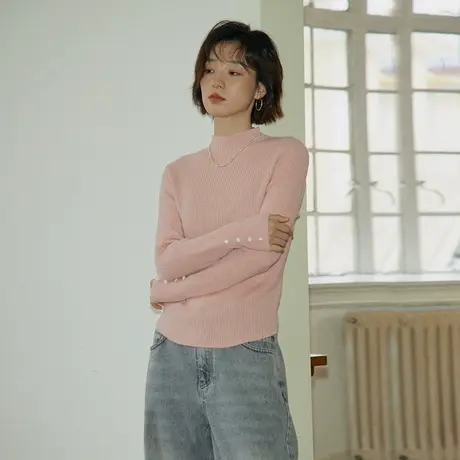 omont蛋挞家 全羊毛针织打底衫女秋冬新款修身内搭半高领毛衣商品大图