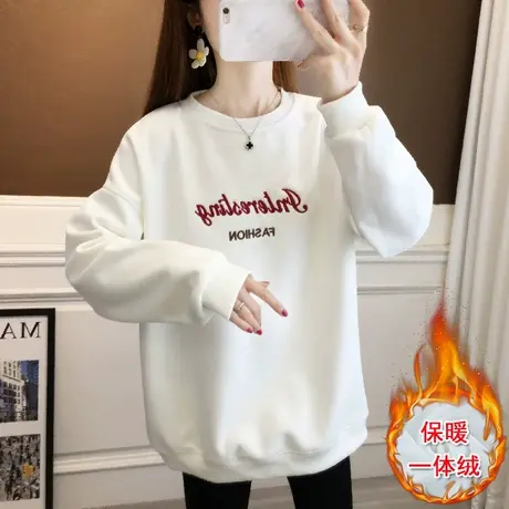 中长款加绒加厚卫衣女秋冬款2023新款爆款洋气圆领宽松上衣外套商品大图