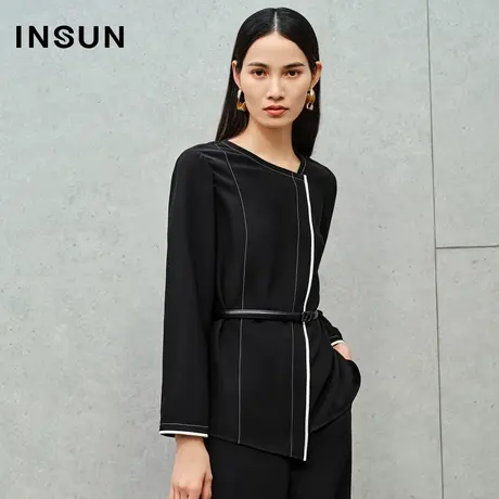 INSUN恩裳专选秋季黑白撞色衬衫商品大图
