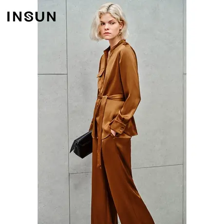 INSUN恩裳线上专选秋季仿醋酸弹力松紧腰休闲裤图片