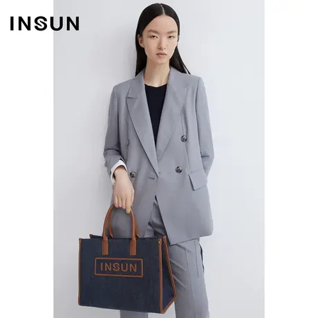 INSUN恩裳春季灰色羊毛H型西装外套图片