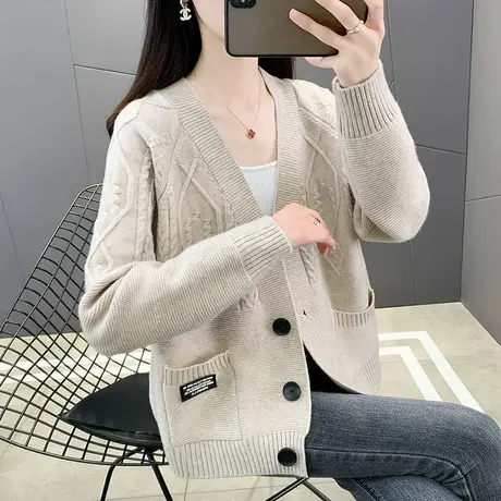 针织开衫女士2023年新款秋季毛衣女韩版宽松显瘦洋气百搭外套上衣商品大图