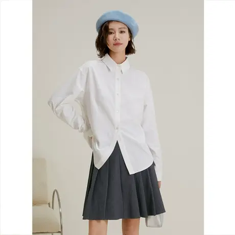 弥古白色衬衫高级感女士春秋叠穿打底内搭白衬衣宽松长袖显瘦上衣商品大图