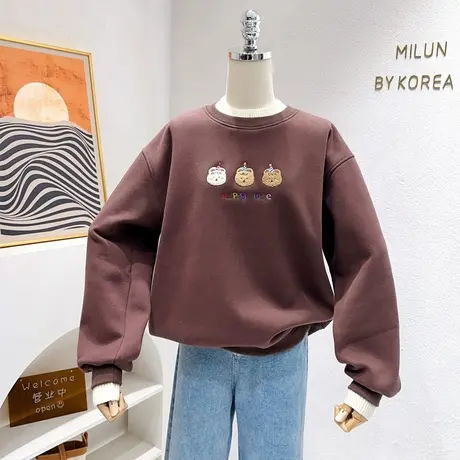 小个子加绒上衣~ins奶呼呼的秋冬半高领卫衣三只小熊刺绣学院风商品大图